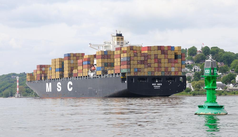 7368 Containerschiff MSC INES auf der Elbe vor Hamburg Blankensese | Schiffsbilder Hamburger Hafen - Schiffsverkehr Elbe